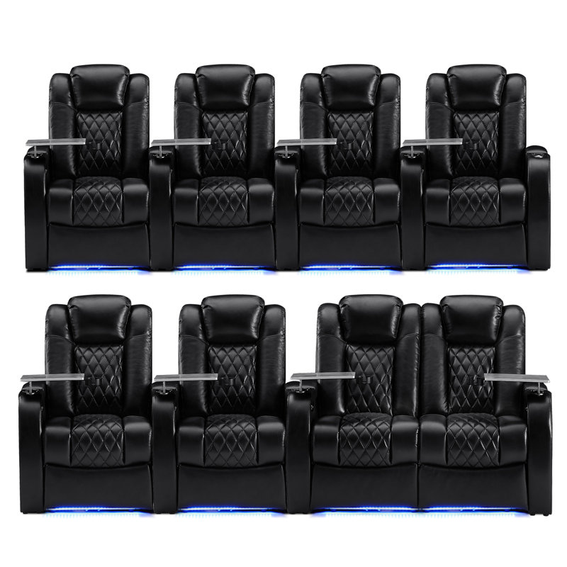 Ensemble de 8 fauteuils inclinables pour cinéma maison, Noir