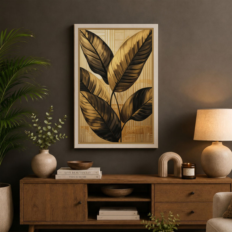 Veined Leaves Study Botanical - Wrapped Canvas, 24x16 - 61.0 x 40.6 cm, Sage Border