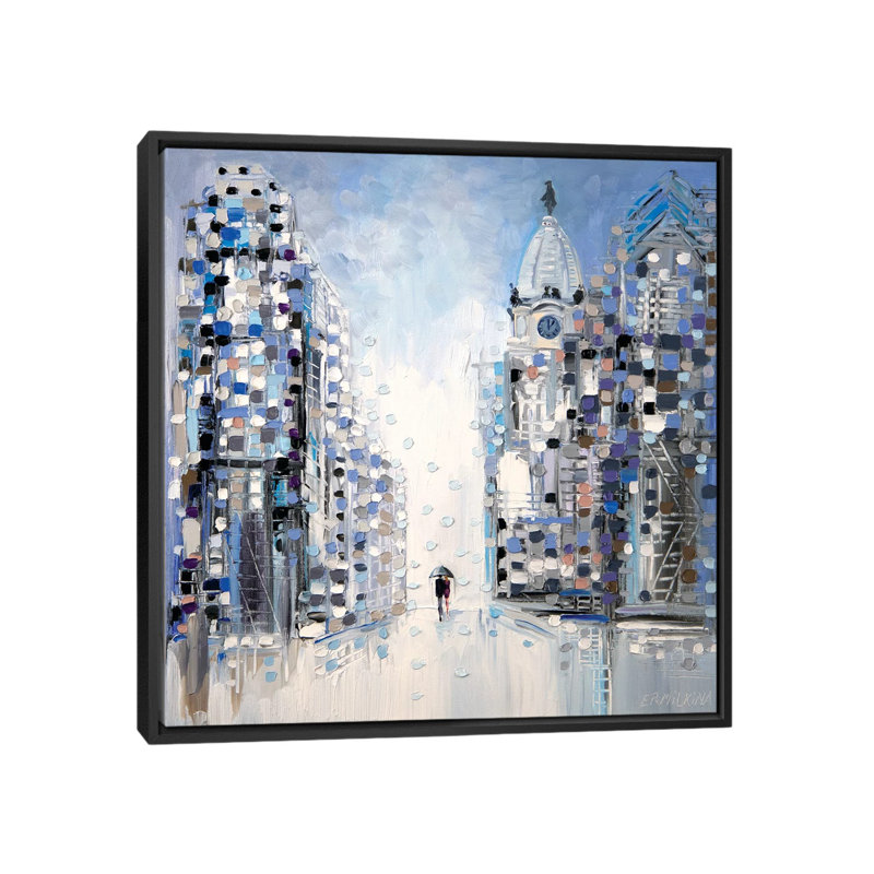 «Rainy Walk in Philadelphia» par Ekaterina Ermilkina - reproduction d'art, Pas de tapis, Toile avec cadre noir