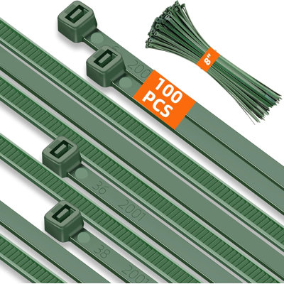 8 Inch PA66 Green Zip Ties, 100 Pcs 3.6mm Heavy Duty Plastic Wire Ties with 45 Lbs