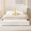 Grand lit plateforme tapissier beige avec structure solide pour un lit confortable et élégant en velours-1070992031