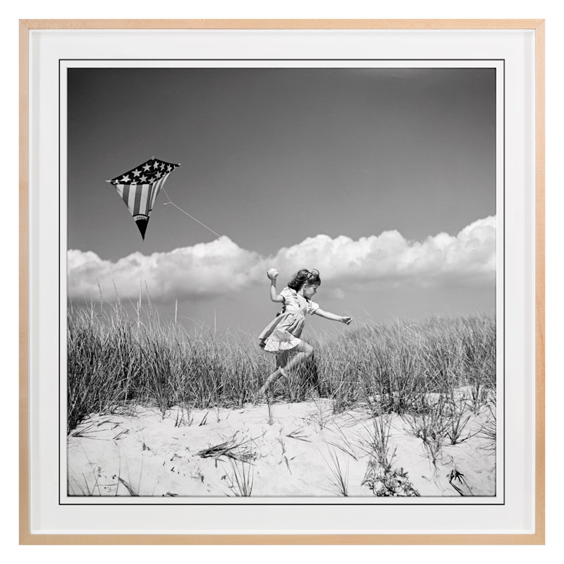 Little Girl With Kite Print by Grand Archives, Maple Framed, 22" H x 22" W