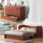 Grand lit escamotable avec station de charge USB et tiroirs de rangement, cerisier-876555237
