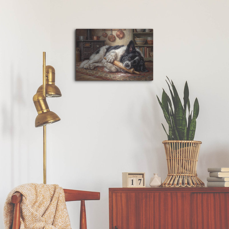  «Terre-Neuve dans la cuisine» par Rich Monet, art mural en métal, 24 po x 16 po, H 16 po x l 24 po