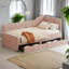 Lit de jour simple en L en velours côtelé, structure de lit tapissier avec 2 tiroirs de rangement-2030967750