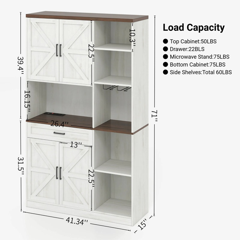 Multifunctional 71" Kitchen Pantry with Charging Station & RGB Lighting, Storage Buffet