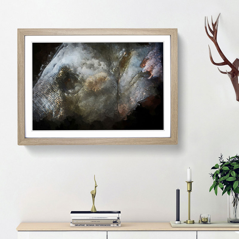 Colourful Elephant in Abstract - Picture Frame Graphic Art Print on MDF, Oak Framed, 62cm H x 87cm W x 2cm D