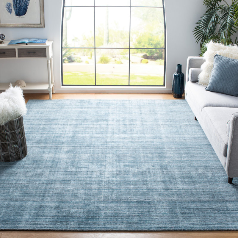 Abbie-Jo Hand Loomed Viscose/Cotton/Wool Solid Color Rug in Teal/Blue, Rectangle 6' x 9'