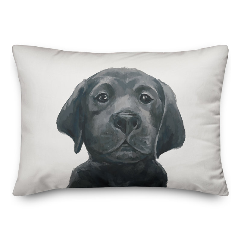 Coussin intérieur / extérieur Black Lab Puppy, H 14 po x l 20 po, Rectangle
