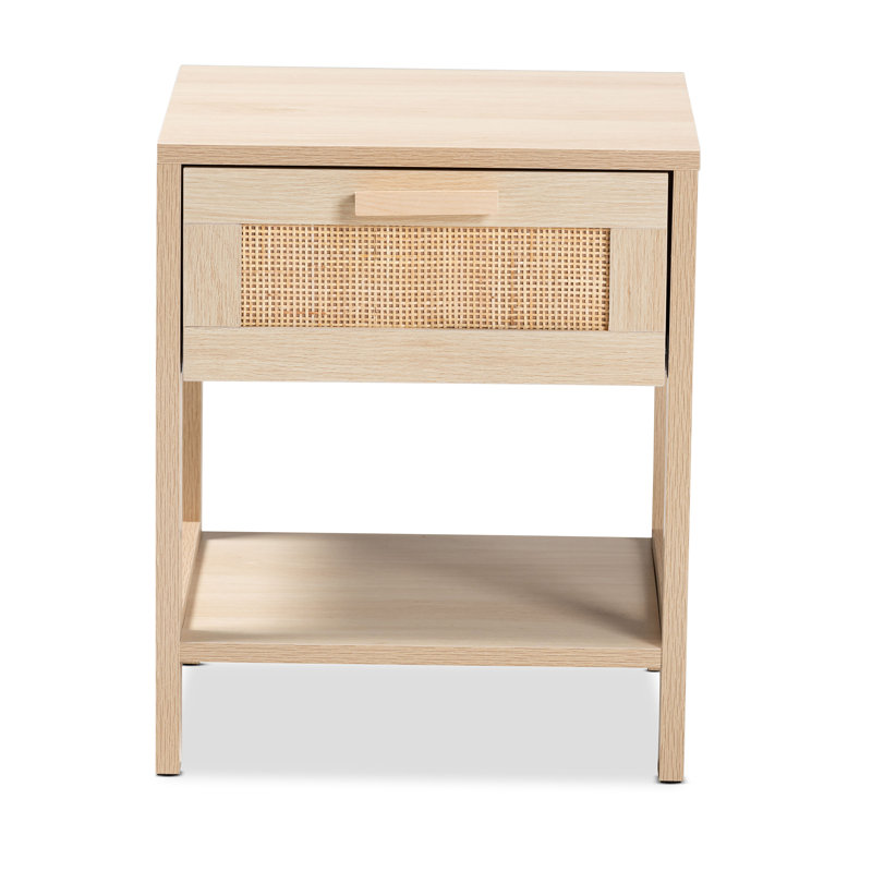 Sebille Light Brown Wood and Rattan 1-Drawer Accent Table