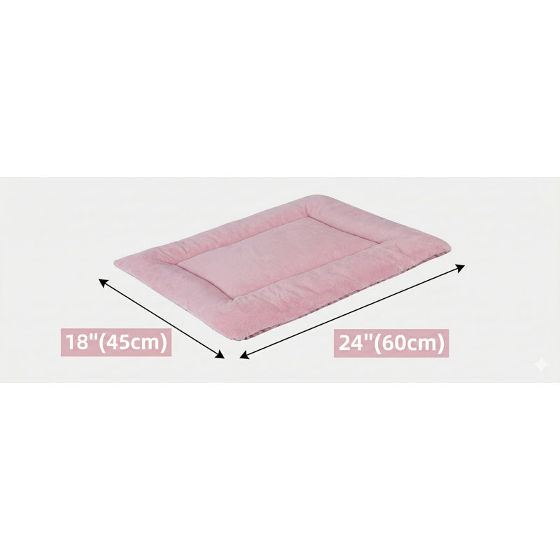 Dual-Sided Dog Resting Mat Featuring Plush and Corn Velvet Textures, Soft Warm Pet Cushion, Multi-Purpose Machine-Washable Sleeping Pad for Small to Medium Dogs and Cats, Pink Shade, 24 by 18 Inches