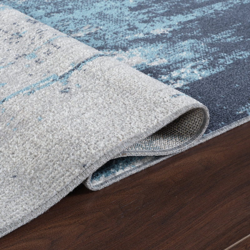 Machine Washable Liam Blue/Gray Rug, Rectangle 7'7" x 10'
