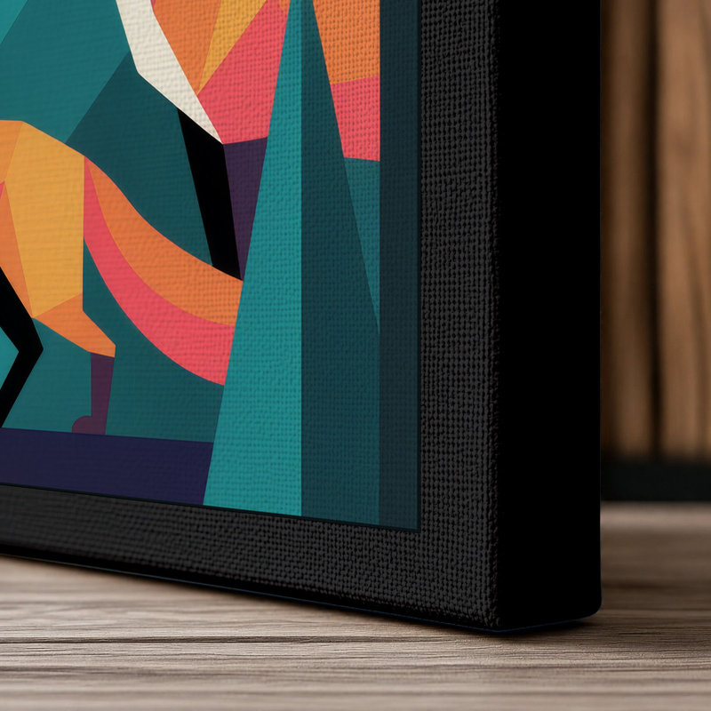 Foxes in Teal Mountains Mid-Century - Wrapped Canvas, 18x12 - 45.7 x 30.5 cm, Black Border