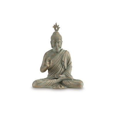 Indoor Sculpture Of Meditating Buddha, 24 Inch, Washed Gray Finish