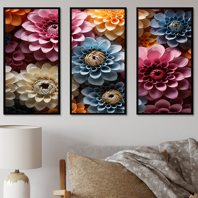Multicolore Zinnias Mixed Collage II - Zinnias, ensemble d'art sur toile
