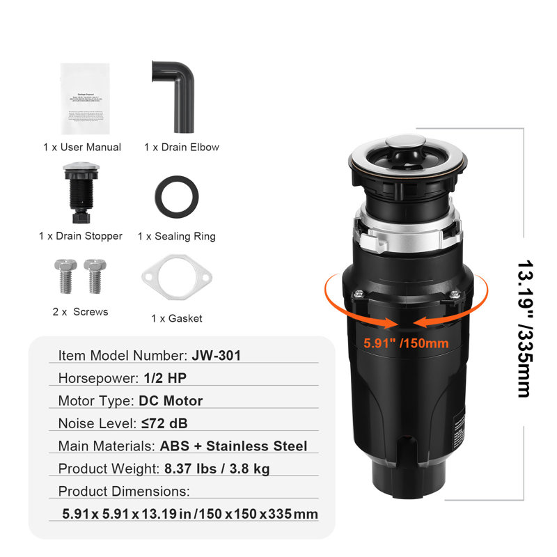 Broyeur à déchets pour déchets en continu 1/2 HP 3450 RPM EZ Connect