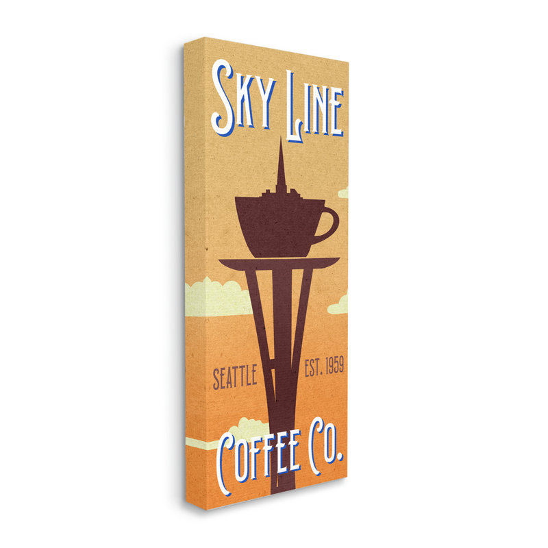 Tour à soucoupe Cappuccino Sky Line Seattle Coffee Company par Daphne Polselli, H 40 po x l 17 po, Toile tendue