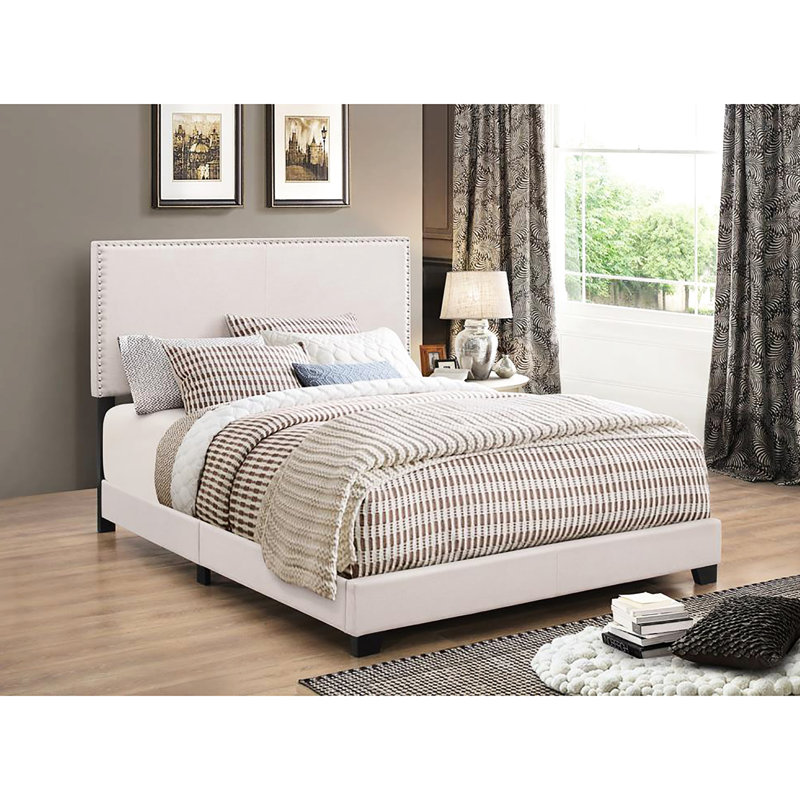 Lit simple avec structure en tissu gris anthracite et pieds rembourrés, Lit simple, Ivoire ivoire
