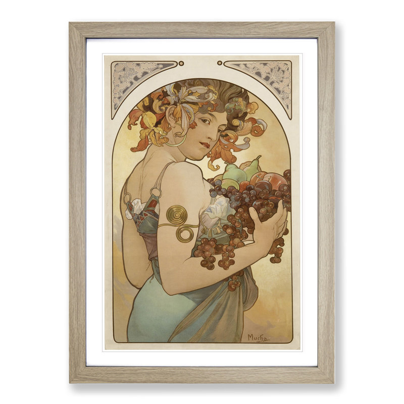 Fruit by Alphonse Mucha - Picture Frame Painting, Oak Framed, 48cm H x 36cm W x 2cm D