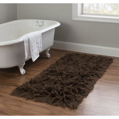 Alamin Handmade Flokati Wool Dark Brown Area Rug