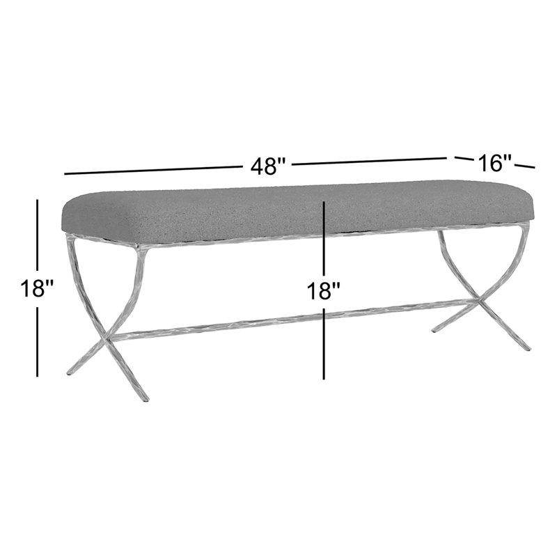 Janeen Boucle And Metal Bench, Ivory, Black