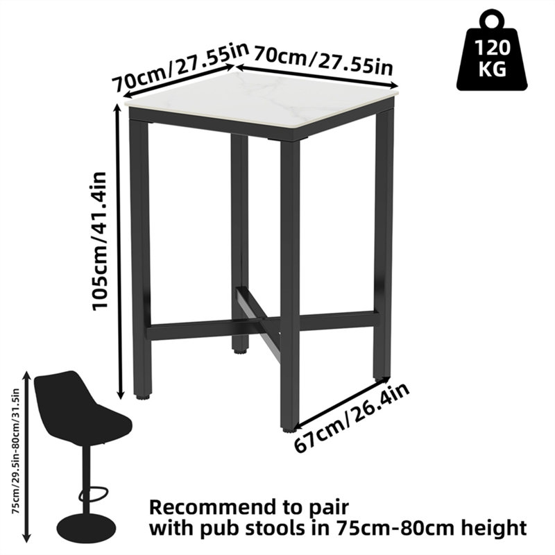 Mianca Marble Top Metal Base Dining Table, Glossy White