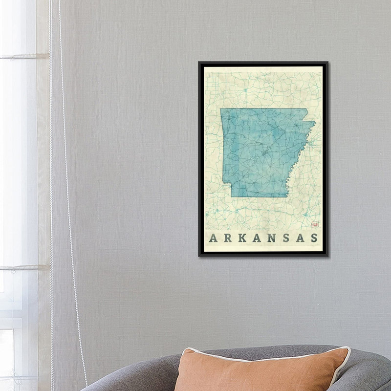 «Arkansas Map», impression sur toile, H 26 po x l 18 po x P 1,5 po, Toile avec cadre noir, Pas de tapis