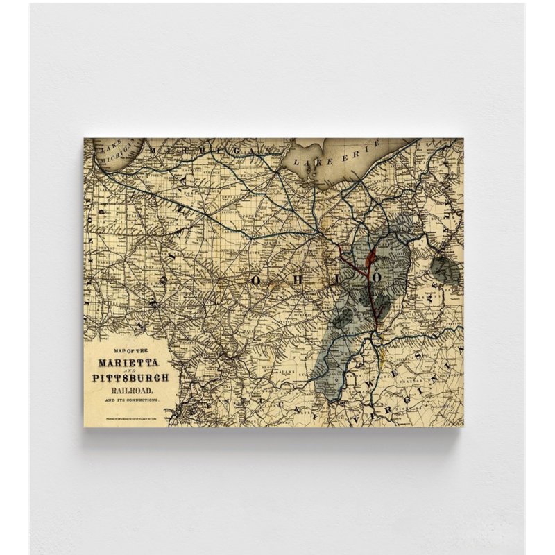 Marietta et Pittsburgh Railroad 1871, carte antique de Marietta, art de la carte de Pittsburgh, carte rétro de la Pennsylvanie, bibliothèque murale rustique