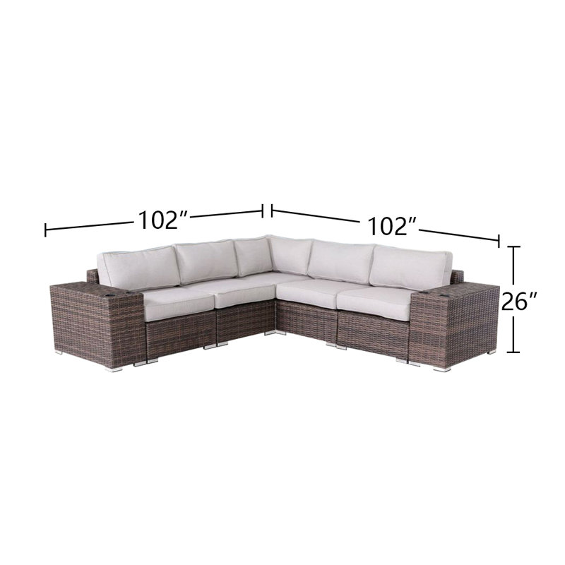 Ensemble de conversation en osier pour 4 personnes avec coussins Alieyah, Espresso brun