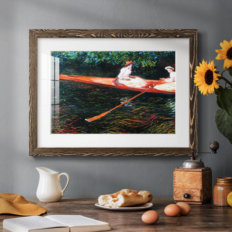 The Pink Skiff, Boating On The Ept, 1890, reproduction d'art encadrée, H 18 po x l 26 po x P 1,5 po, Noyer