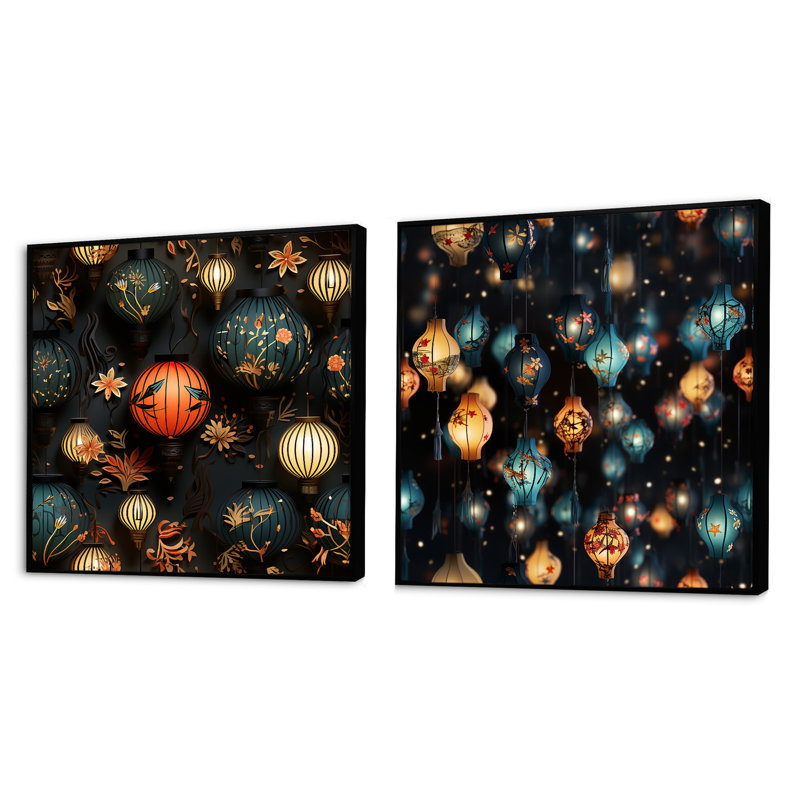 Ventnor - Ensemble de 2 collages carrés abstraits, Cadre flottant noir, H 16 po x l 33 po