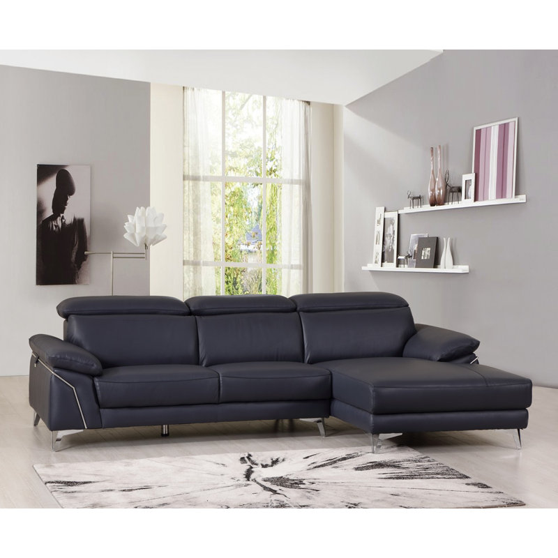 Navy Blue Italian Leather L Shaped Two Piece Sofa and Chaise Sectional Navy Blue Italian Leather L Shaped Two Piece Sofa and Chaise Sectional