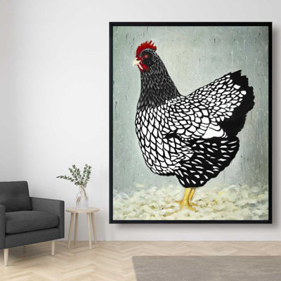 Wyandotte Hen Rustic Framed Canvas - Farm Animal Decor