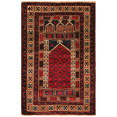 Tapis rouge / bleu marine noué à la main Hilario