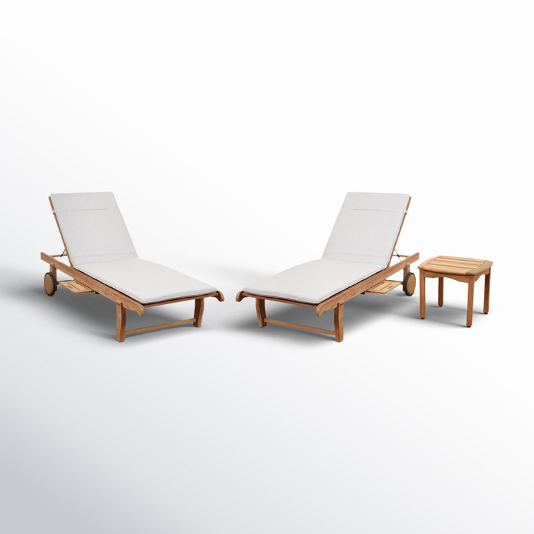 Alshain Reclining Teak Chaise Lounge Set with Table