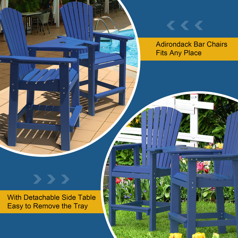 Vevey Patio Stools Adirondack Arm - Outdoor Bar Chairs HDPE