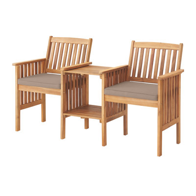 Bristol Acacia Wood Outdoor Double Seat Bench with Attached Table