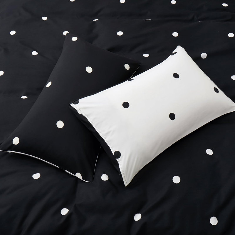 Microfiber Duvet Cover Set Doted With Pillowcases, Double Duvet Cover + 2 Pillowcases, Black/White