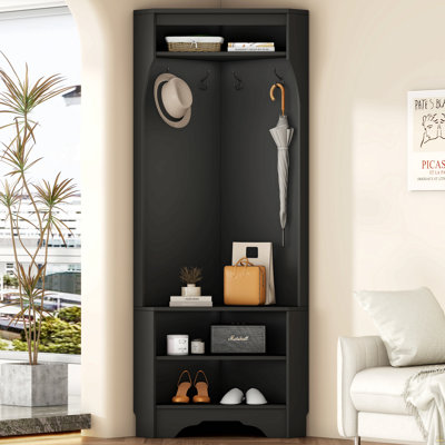Arbre d'entrée minimaliste avec banc à chaussures, portemanteau polyvalent avec 4 crochets, armoire d'angle avec tablette réglable