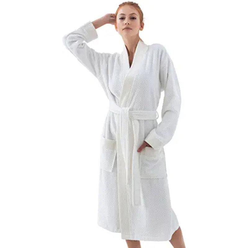 Peignoir de luxe pour femme SEYANTE - Kimono en coton éponge turc biologique certifié GOTS, L, Blanc