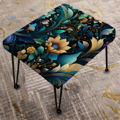 Blue And Green Flowers Cosmic Harmony - Floral Rectangle Ottoman