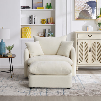  46.1" Oversized Swivel Cuddle Chair with Ottoman, 360° Comfortable Rotating Accent Chair with 3 Pillows, Beige
