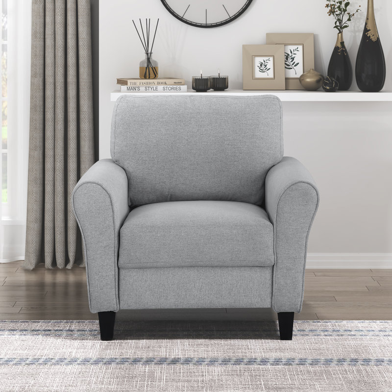 Emilio 37" Modern & Contemporary Accent Chair with Chenille Fabric Upholstery, Exposed Feet, Foam over Pocket Coils, Grey