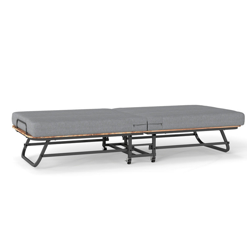 Lit pliant portatif avec matelas en mousse à mémoire de forme, structure en métal et roues verrouillables