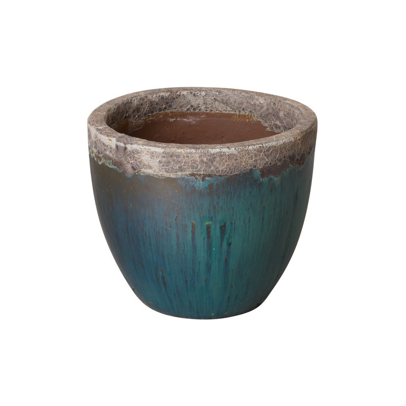 Pot de fleurs en céramique, H 16 po x l 19 po x P 19 po, Bleu sarcelle