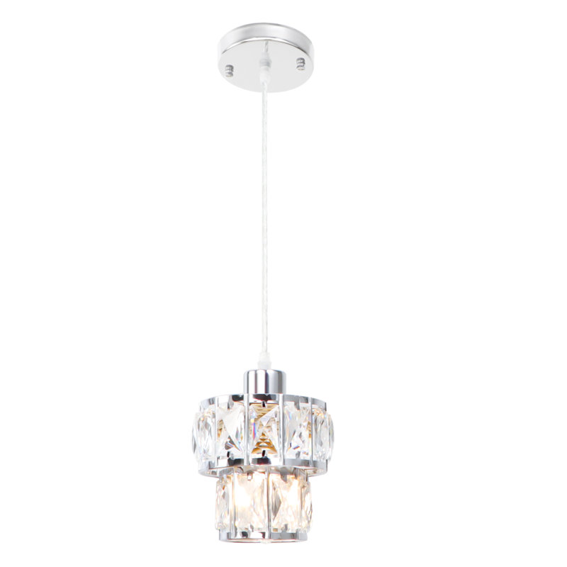 Luminaire suspendu tambour moderne en cristal 1 lumière Levona, Chrome