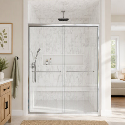 Porte de douche coulissante double semi-sans cadre, porte de douche à dérivation, porte en verre trempé épais de 1/4 po (6 mm)