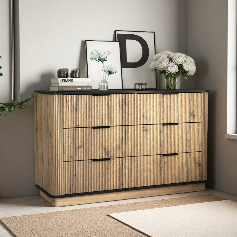 Armoire moderne en MDF multifonctionnel à six tiroirs, la combinaison parfaite de coins arrondis et de design multifonctionnel