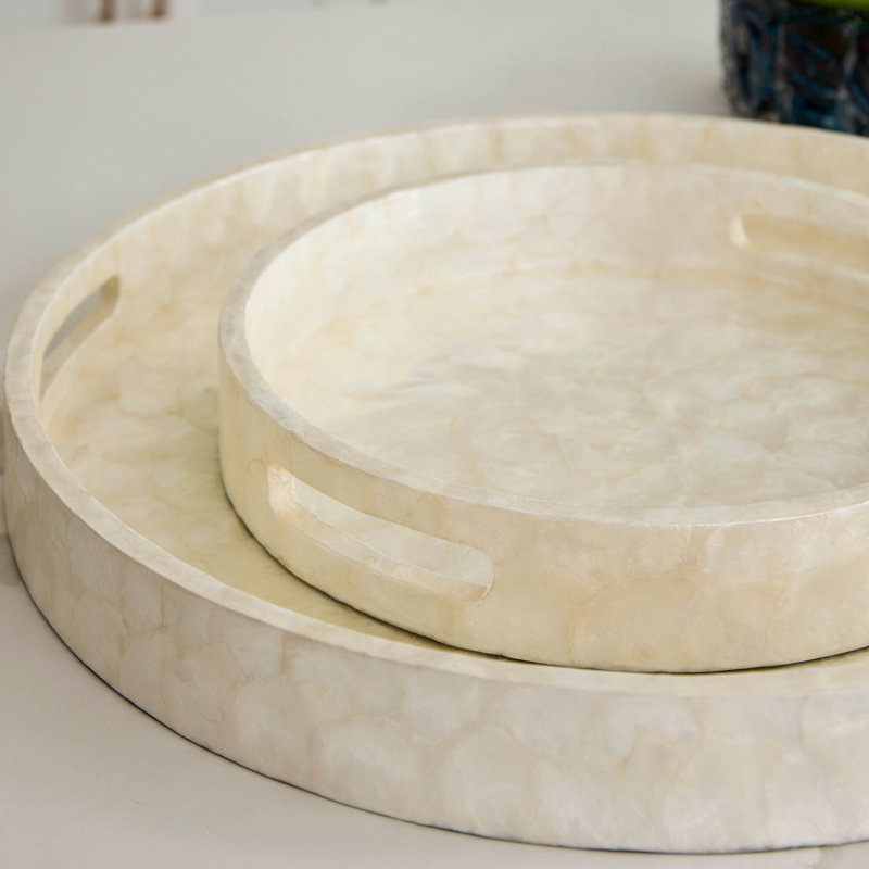 Triton Shell / Capiz Decorative Tray, Pearl, 2.5" H x 24" W x 24" D