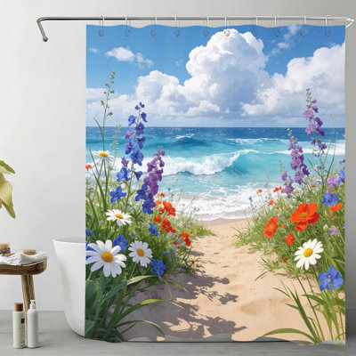 Multicolore rideau de bain 72 "x 72" (180 x 180 cm) avec crochets Beach
